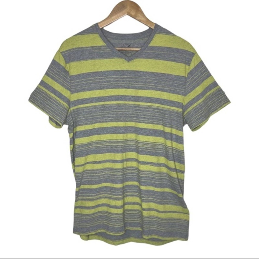 Apt 9 Neon Yellow & Grey Striped V-Neck T-Shirt M
